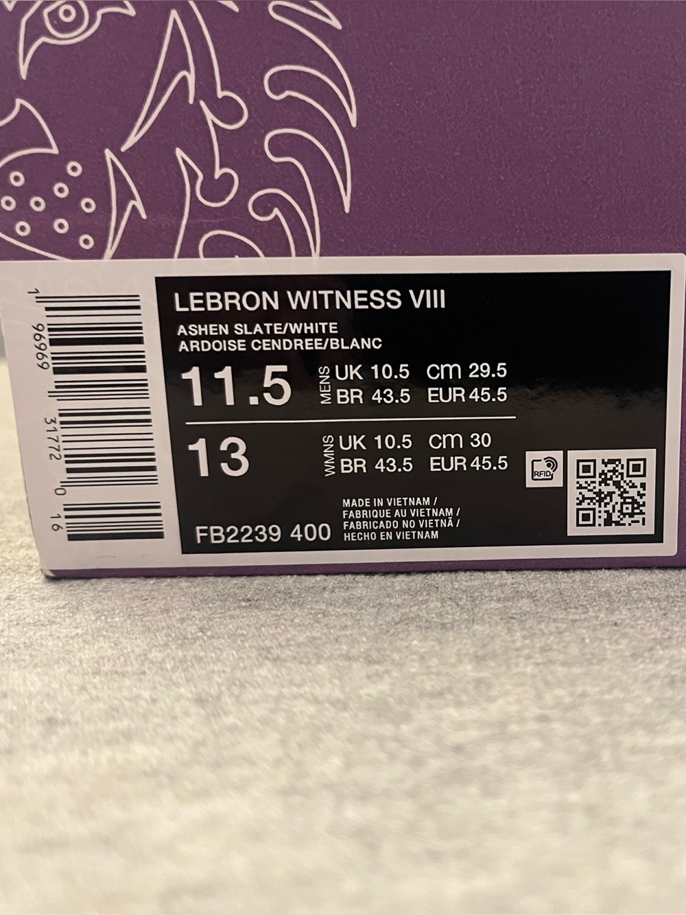 Nike Lebron Witness VIII Ashen Slate White Men's Shoe Size 11.5 FB2239-400 - Picture 10 of 11